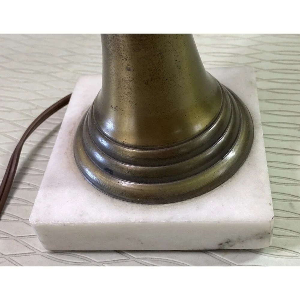 Vintage White Milk Glass&brass Desk Lamp-Hand Painted‎ Floral Marble Base 17
